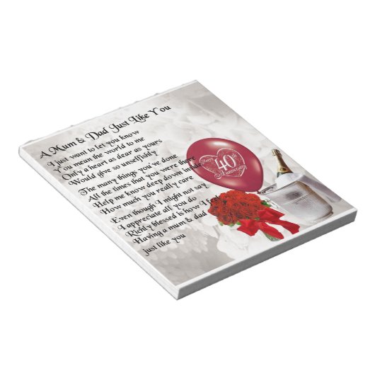 Mam & pap gedicht - Jubileum met 40ste bruiloft Notitieblok (Schuin)