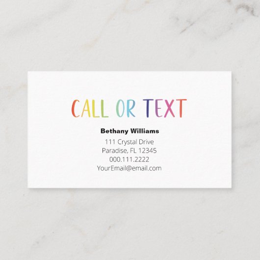 Mam Pap Playdate Eenvoudige Kleurrijke Plezier Cal Visitekaartje (Achterkant)