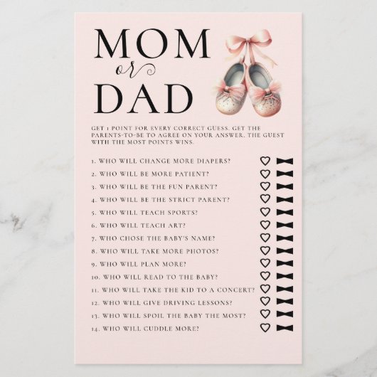 Mam Pap Raad Wie Baby shower Spel Ballerina Schoen Flyer (Voorkant)