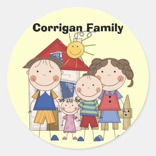 Mam, papa, grote jongen, klein meisje familie ronde sticker (Voorkant)