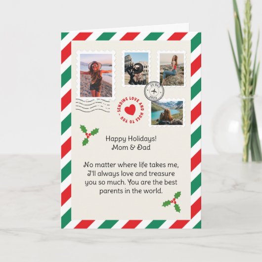 Mam Papa Kerstmis Letter Fotocollage Gevouwen Kaart (Voorkant)