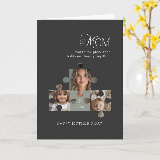 Mam Puzzel Stuk 3 Foto Collage Moederdag Kaart (Gele Bloem)