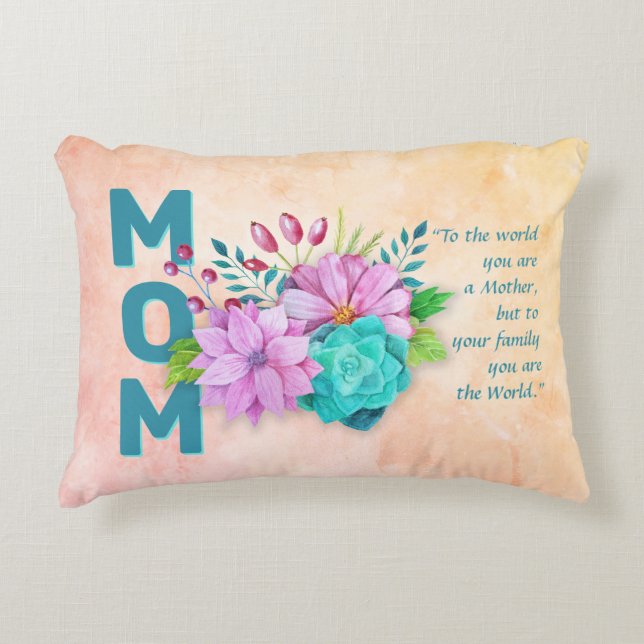 Mam Quote en Waterverf Floral op Marble Accent Kussen (Voorkant)