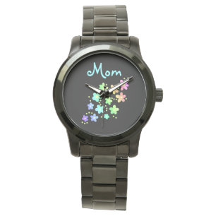 "Mam" Rainbow Flowers Horloge