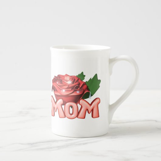 Mam & Red Rose met Dewdruppels Porselein Kop (Rechts)