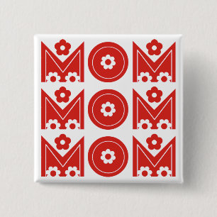 Mam rode bloementekst ontwerp Moederdag-knop Vierkante Button 5,1 Cm