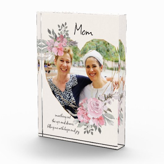 Mam Roze Floral Gold Geometric Heart Shaped Fotoblokken (Rechts)