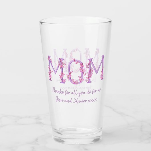 Mam roze orchidee bloemen waterverf aangepast beri glas (Achterkant)