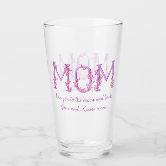 Mam roze orchidee bloemen waterverf aangepast beri glas (Voorkant)