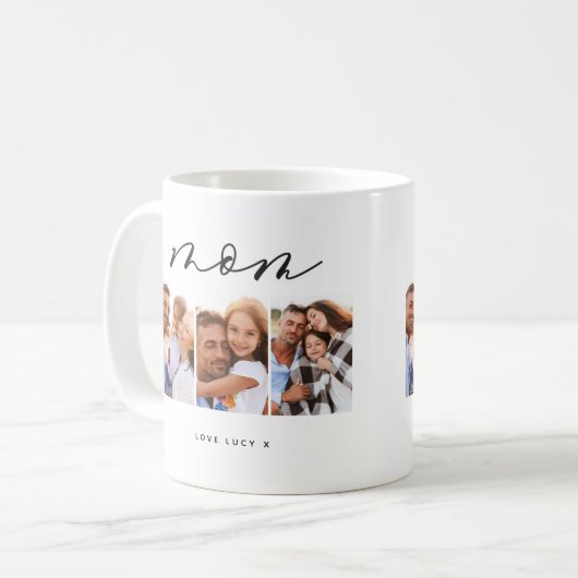 mam schattig modern script multi foto gift koffiemok (Voorkant links)