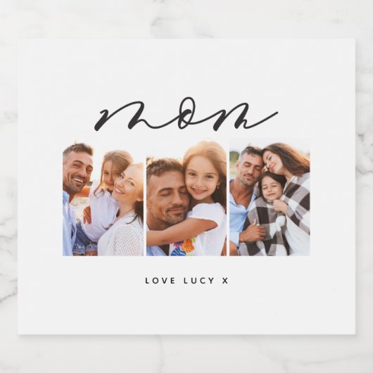 mam schattig modern script multi foto gift sparkling wijnetiket (Enkel label)