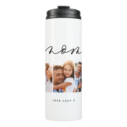 mam schattig modern script multi foto gift thermosbeker (Voorkant)
