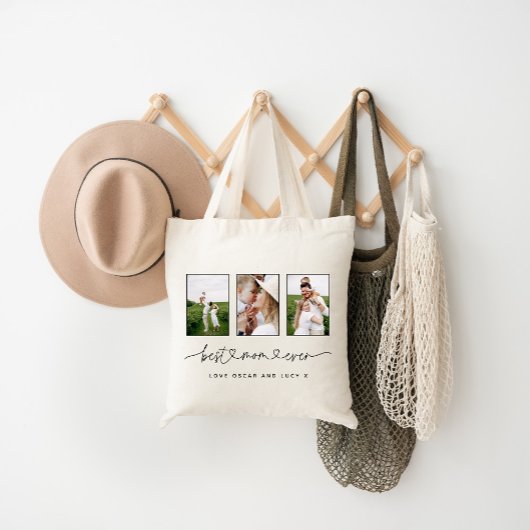 Mam schattig modern script multi-foto gift tote bag