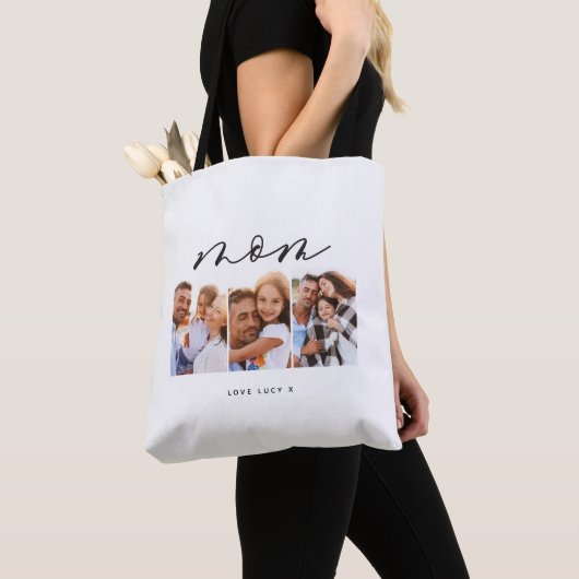 mam schattig modern script multi foto gift tote bag (Dichtbij)