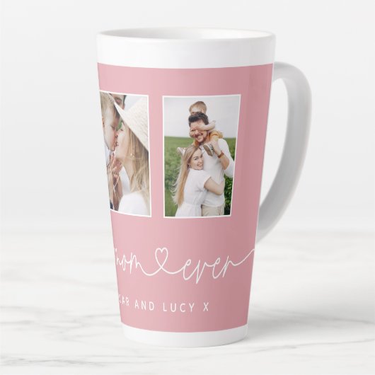 Mam schattige moderne script multi foto gift latte latte mok (Rechterhoek)
