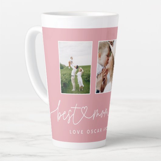 Mam schattige moderne script multi foto gift latte latte mok (Linkerhoek)