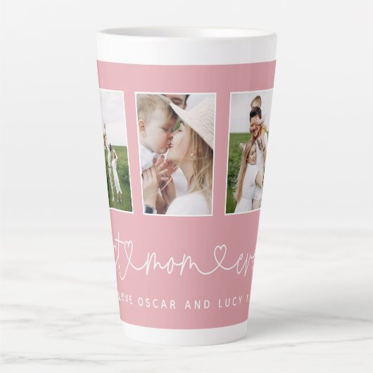 Mam schattige moderne script multi foto gift latte latte mok (Voorkant)