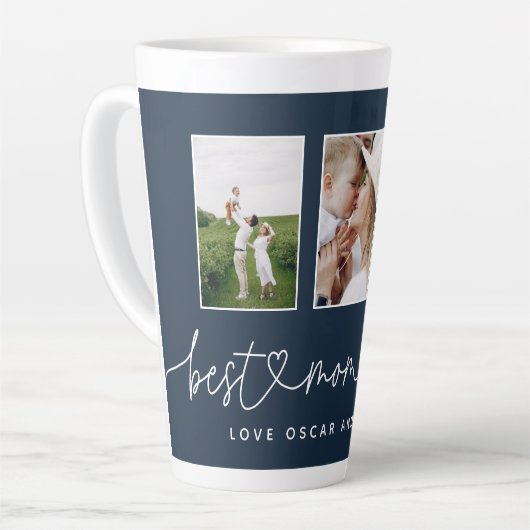 Mam schattige moderne script multi foto gift latte mok (Linkerhoek)