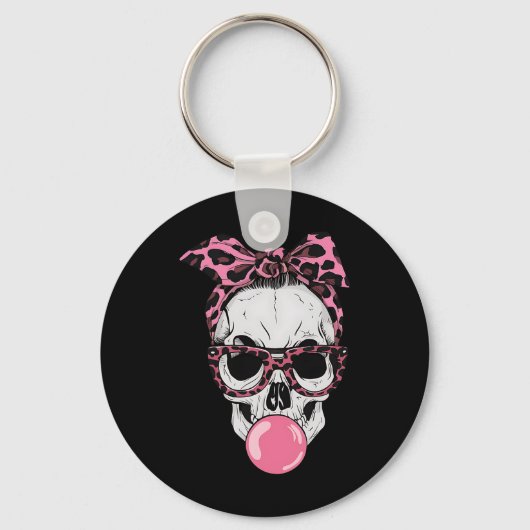 Mam Skull Bubblegum Lazy Halloween Costume Leopard Sleutelhanger (Voorkant)