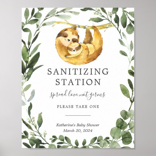 Mam Sloth Baby shower Sanitizing Station Sign. Poster (Voorkant)
