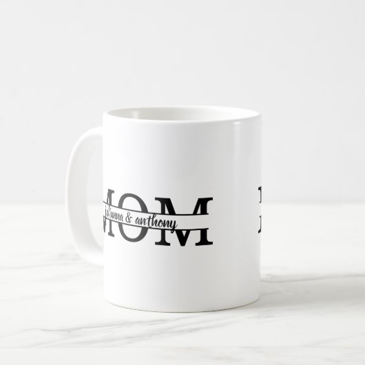 Mam splitst Monogram met kinder namen Koffiemok (Voorkant links)