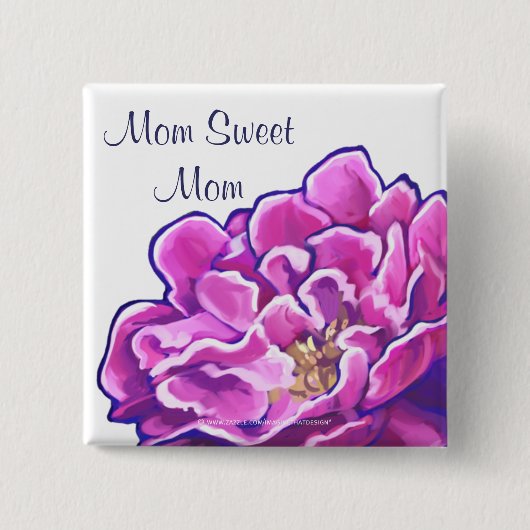 Mam Sweet Mam PInk Peony Vierkante Button 5,1 Cm (Voorkant)