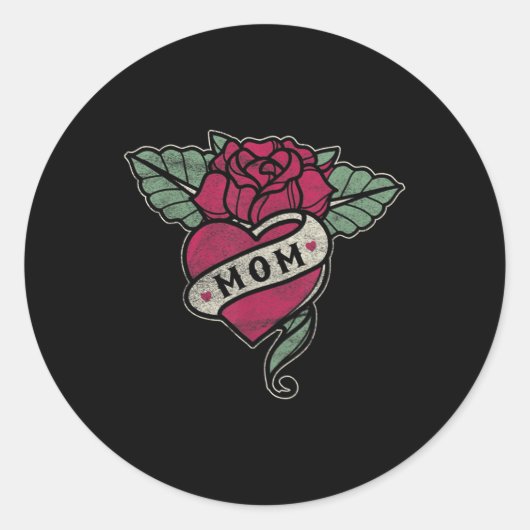 Mam Tattoo Harde rode roze motorfiets Ronde Sticker (Voorkant)
