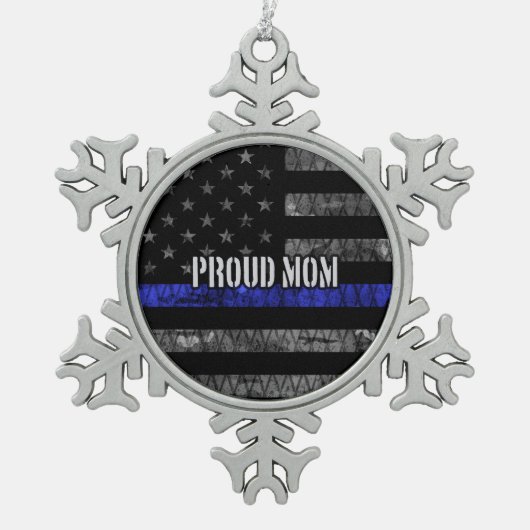 Mam Thin Blue Line Disted Flag Tin Sneeuwvlok Ornament (Voorkant)