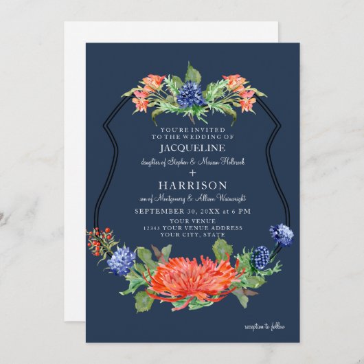 Mam Thistle Shield Floral Waterverf Summer Navy Kaart (Voorkant / Achterkant)