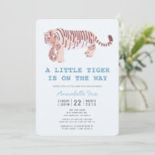 mam Tiger Carry Cub Blue Baby shower Invitation Kaart (Staand voorkant)
