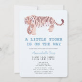 mam Tiger Carry Cub Blue Baby shower Invitation Kaart (Voorkant)