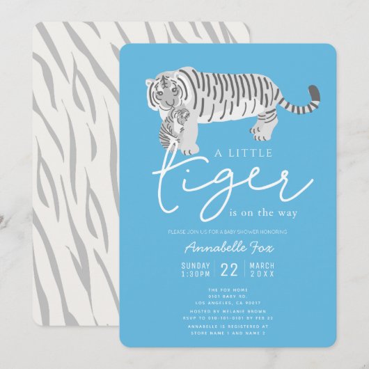 Mam Tiger & Cub Blue Baby shower Invitation Kaart (Voorkant / Achterkant)
