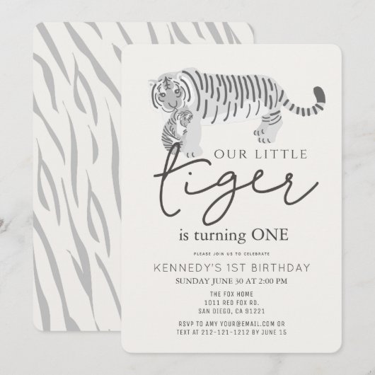 Mam Tiger & Cub Modern Cream 1e verjaardag Kaart (Voorkant / Achterkant)