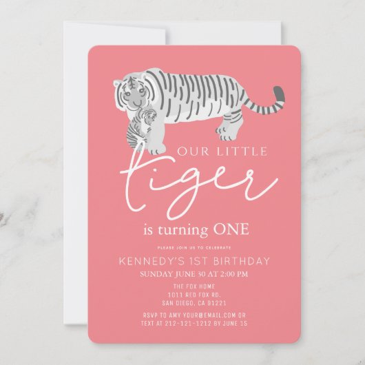 Mam Tiger & Cub Modern Pink 1e verjaardag Kaart (Voorkant)
