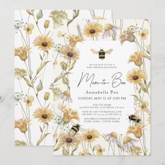 Mam-tot-bijenkamille- en Daisies-Baby shower Kaart (Voorkant / Achterkant)