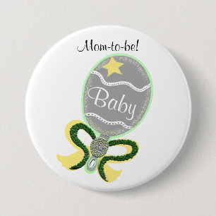 Mam-tot-zijn Gele Star Green Bow Baby Rattle Showe Ronde Button 7,6 Cm