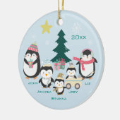 Mam, vader en drie kinderen ~ pinguïns keramisch ornament (Links)