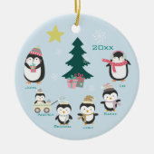 Mam, vader en vier kinderen ~ pinguïns keramisch ornament (Voorkant)