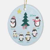 Mam, vader en vier kinderen ~ pinguïns keramisch ornament (Links)