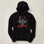 Mam van 2 jongens Funny Mam Low Battery Hoodie (Design voorkant)