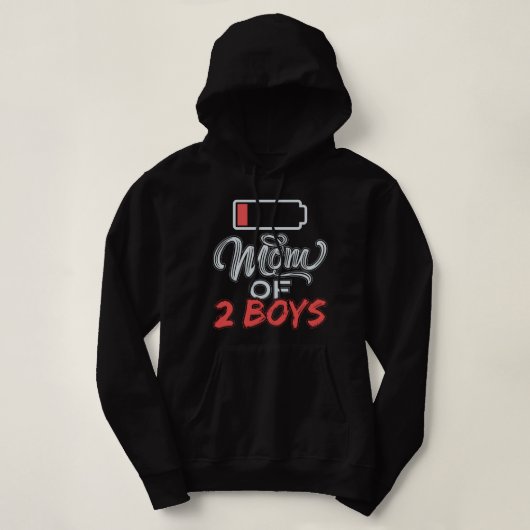 Mam van 2 jongens Funny Mam Low Battery Hoodie (Design voorkant)