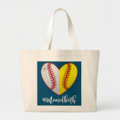 Mam van beide Softball Baseball Heart Moederdag Grote Tote Bag (Voorkant)