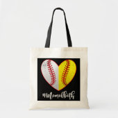 Mam van beide Softball Baseball Heart Moederdag Tote Bag (Voorkant)