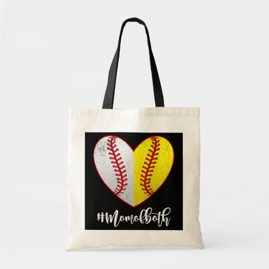 Mam van beide Softball Baseball Heart Moederdag Tote Bag (Voorkant)