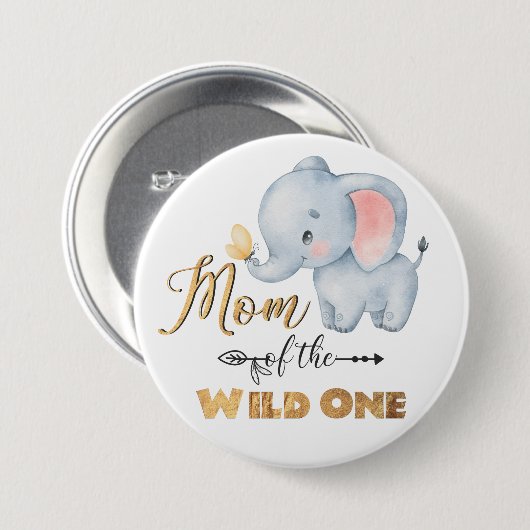 Mam van de Wilde One Elephant Gold Foil Button (Voorkant /achterkant)