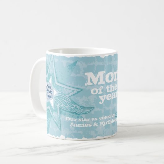 Mam van het jaar fotosterren ijskblauwe mok (Voorkant links)