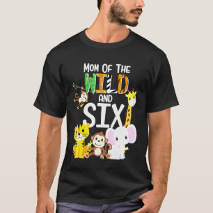 Mam van het wilde en zes dierentuinthema Birthday  T-shirt