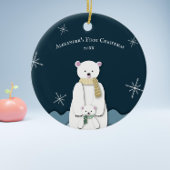 Mam van Navy Blue Polar met Baby eerste kerst Keramisch Ornament