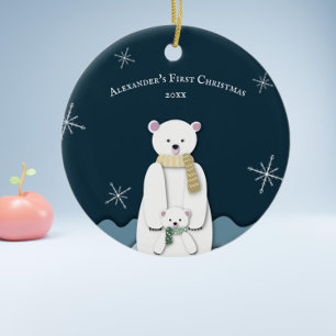 Mam van Navy Blue Polar met Baby eerste kerst Keramisch Ornament