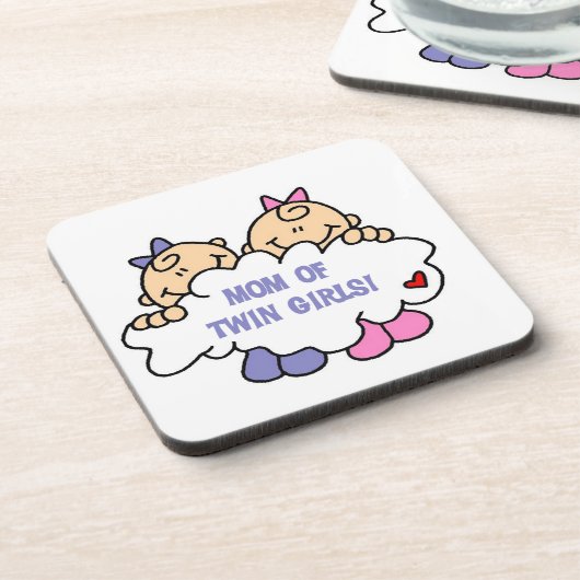 Mam van Twin Girls T-shirts en cadeautjes Onderzetter (Linkerzijde)